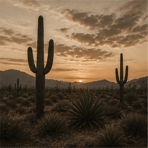 Saguaros at dusk in the Sonoran Desert